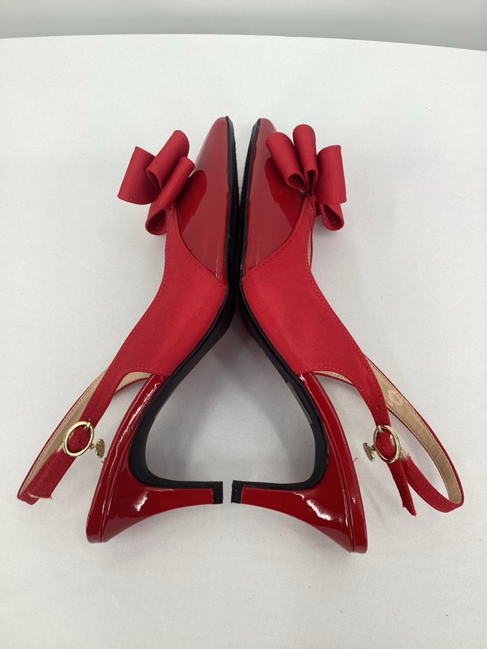 J.Renee Red Patent Pointed-Toe Slingback Pumps with Bow Accent - Picture 7 of 10